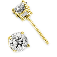 LADIES SOLITAIRE EARRINGS 0.25CT ROUND DIAMOND 10K YELLOW GOLD