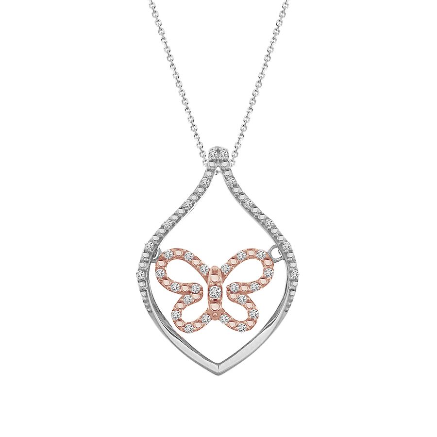 LADIES PENDANT WITH CHAIN 0.10CT ROUND DIAMOND 10K/SS WHITE/ROSE GOLD/STERLING SILVER