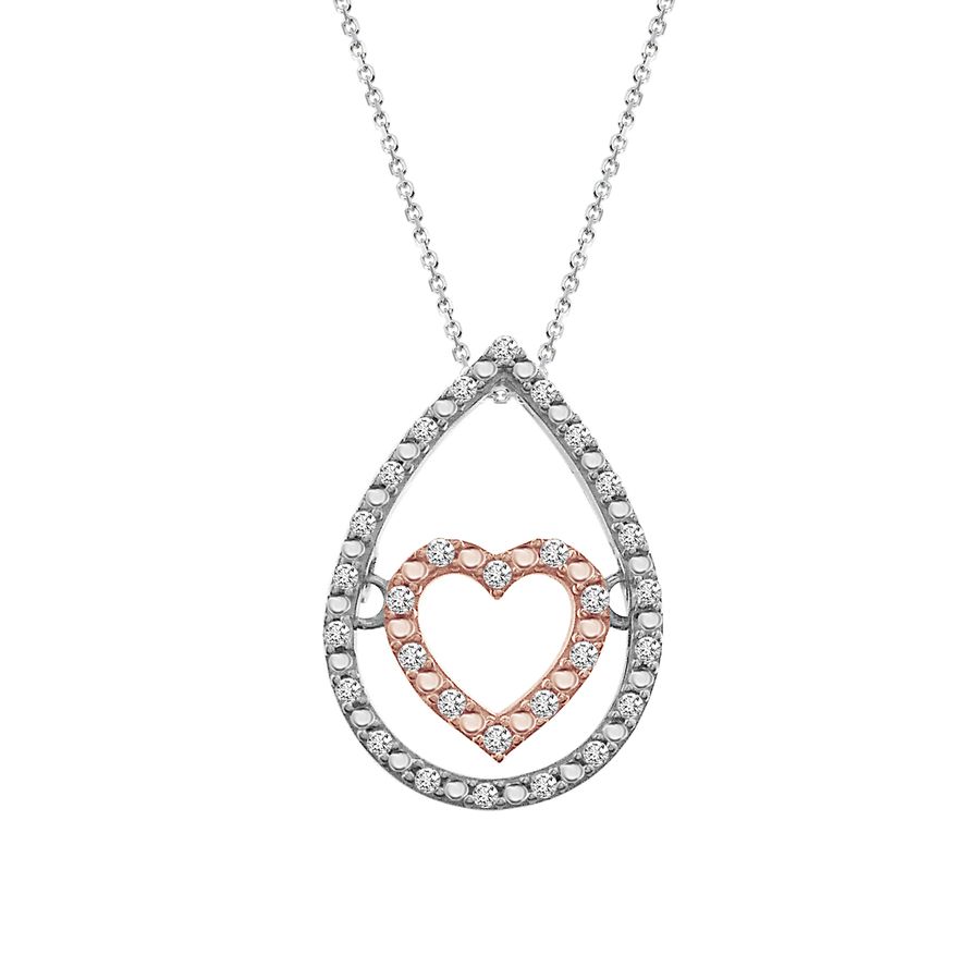 LADIES PENDANT WITH CHAIN 0.10CT ROUND DIAMOND 10K/SS WHITE/ROSE GOLD/STERLING SILVER