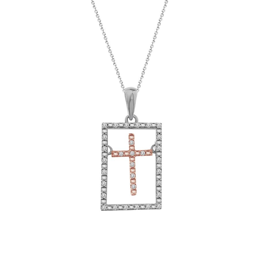 LADIES PENDANT WITH CHAIN 0.10CT ROUND DIAMOND 10K/SS WHITE/ROSE GOLD/STERLING SILVER