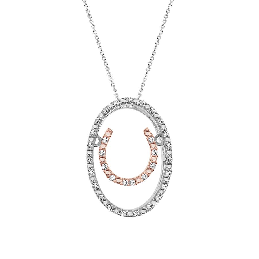 LADIES PENDANT WITH CHAIN 0.10CT ROUND DIAMOND 10K/SS WHITE/ROSE GOLD/STERLING SILVER