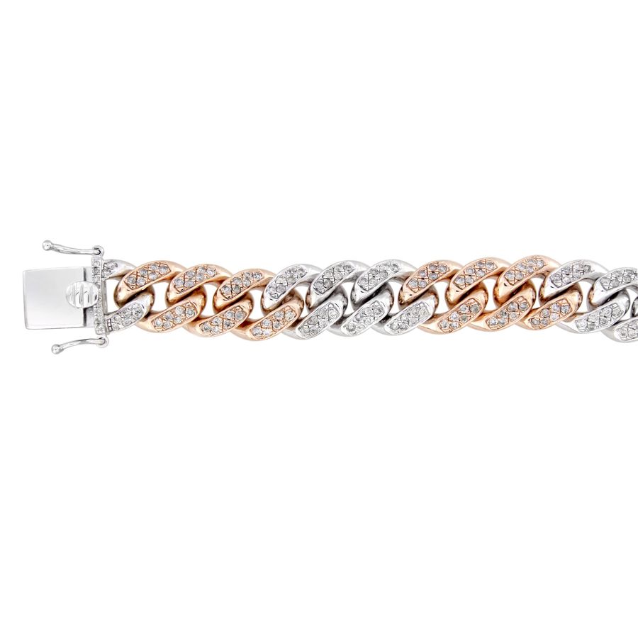 MEN'S BRACELET 7.65CT ROUND DIAMOND 10K WHITE/ROSE GOLD