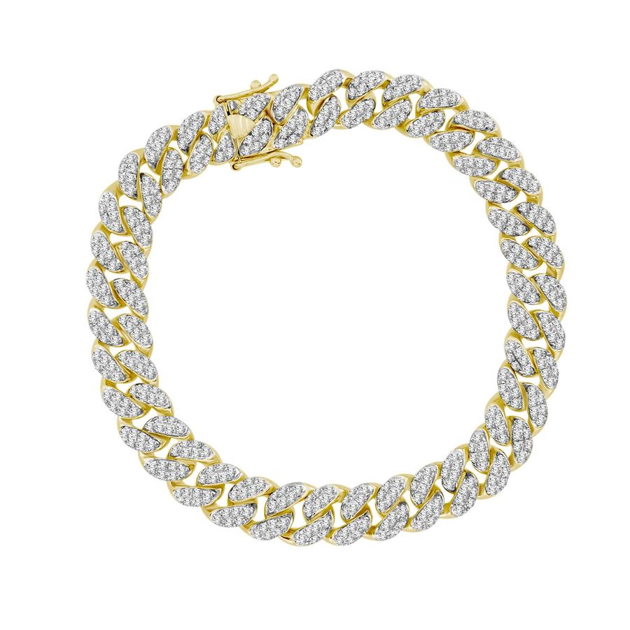 MEN'S CUBAN LINK BRACELET 3.00CT ROUND DIAMOND 14K YELLOW GOLD