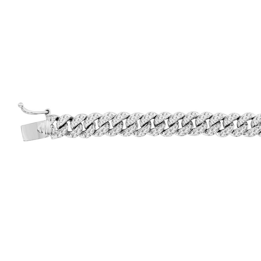 LADIES CUBAN LINK BRACELET 2.35CT ROUND DIAMOND 14K WHITE GOLD