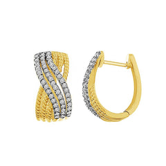 LADIES HOOP EARRINGS 0.75CT ROUND DIAMOND 14K YELLOW GOLD