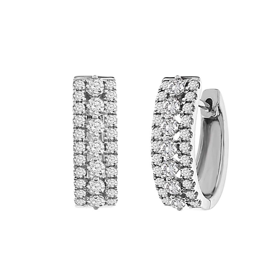 LADIES HOOP EARRINGS 1.00CT ROUND DIAMOND 14K WHITE GOLD