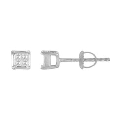 LADIES STUD EARRINGS 0.10CT PRINCESS DIAMOND 10K WHITE GOLD