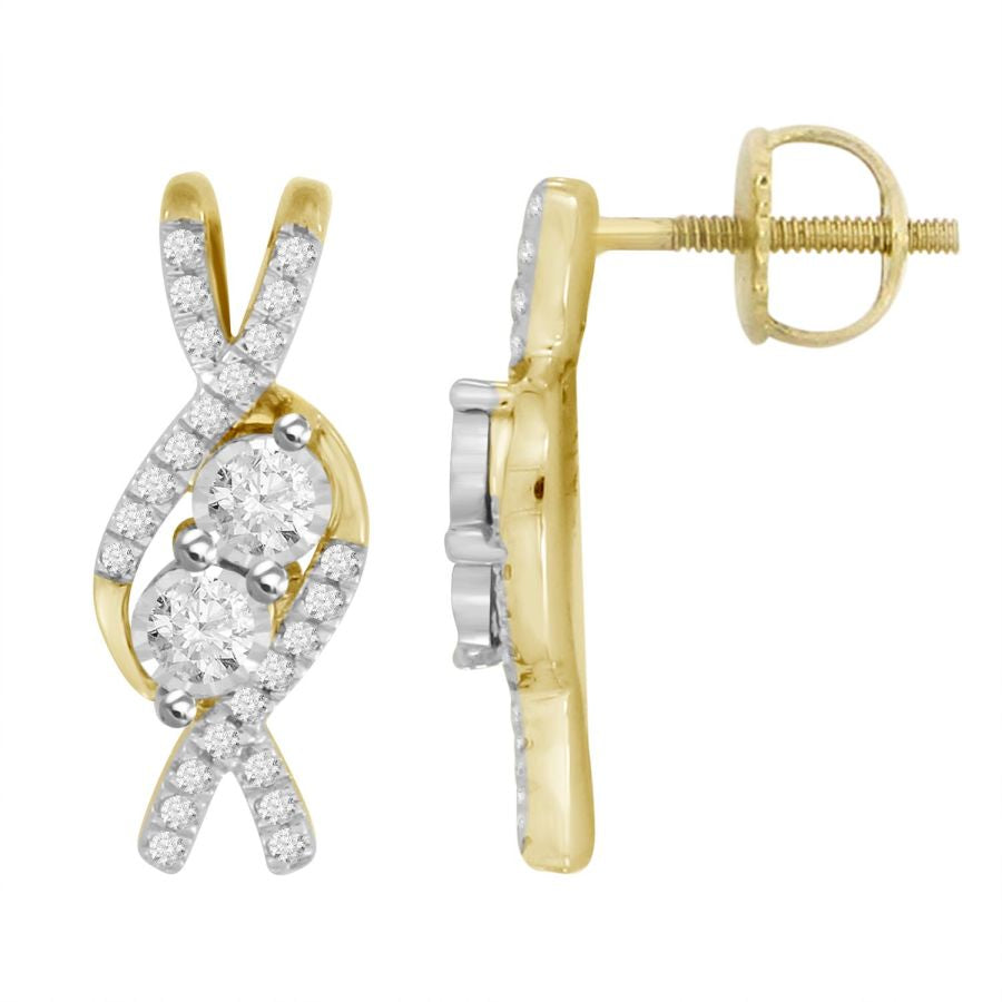 LADIES EARRINGS 0.20CT ROUND DIAMOND 10K YELLOW GOLD