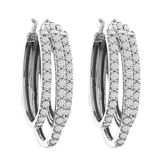 LADIES HOOP EARRINGS 1.00CT ROUND DIAMOND 14K WHITE GOLD