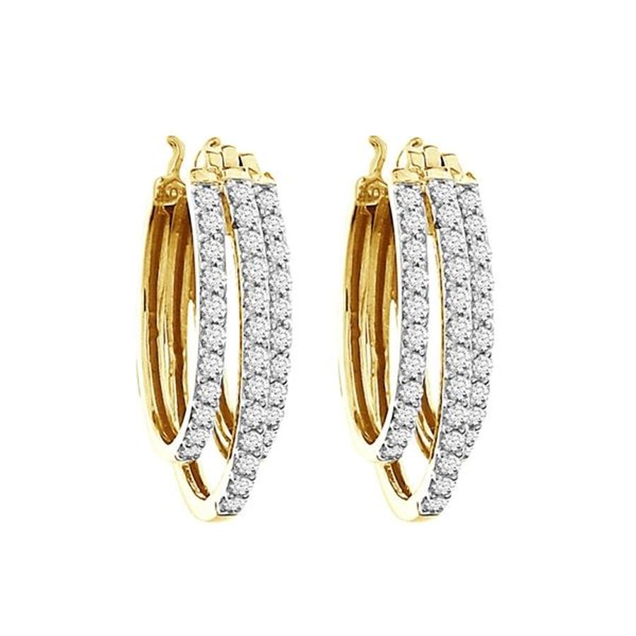 LADIES HOOP EARRINGS 1.00CT ROUND DIAMOND 14K YELLOW GOLD