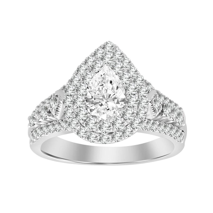 LADIES ENGAGEMENT RING 1.25CT ROUND/PEAR DIAMOND 14K WHITE GOLD