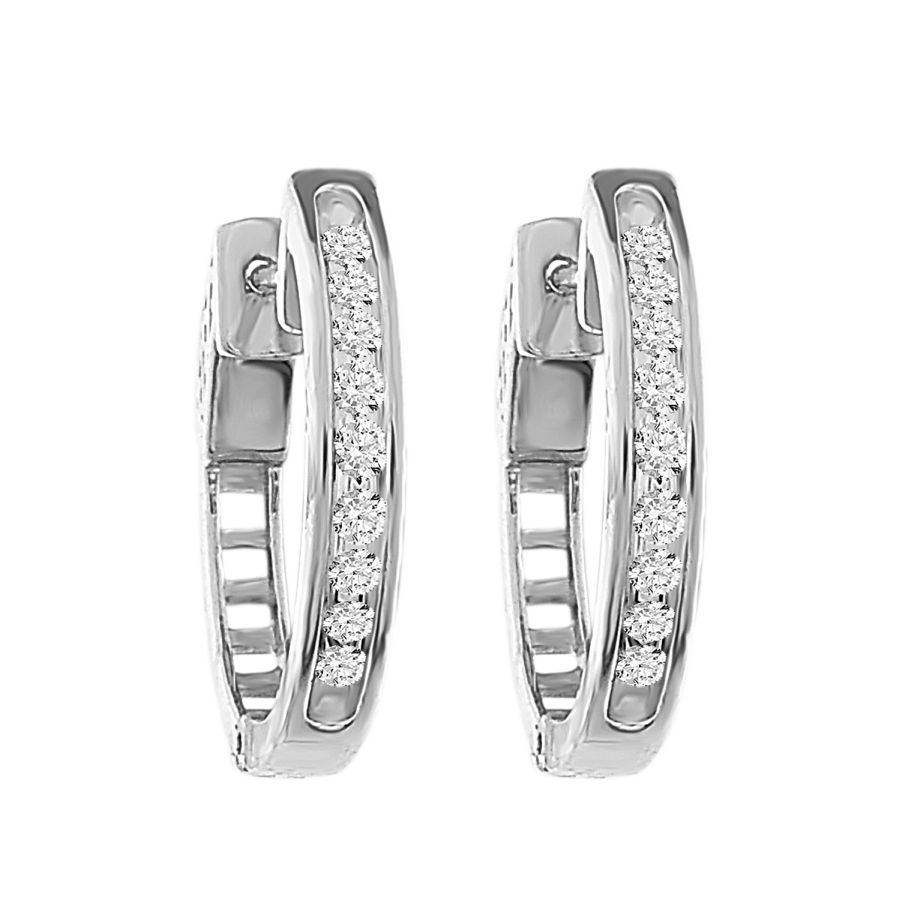 HOOPS EARRINGS 2.00CT ROUND DIAMOND 14K WHITE GOLD