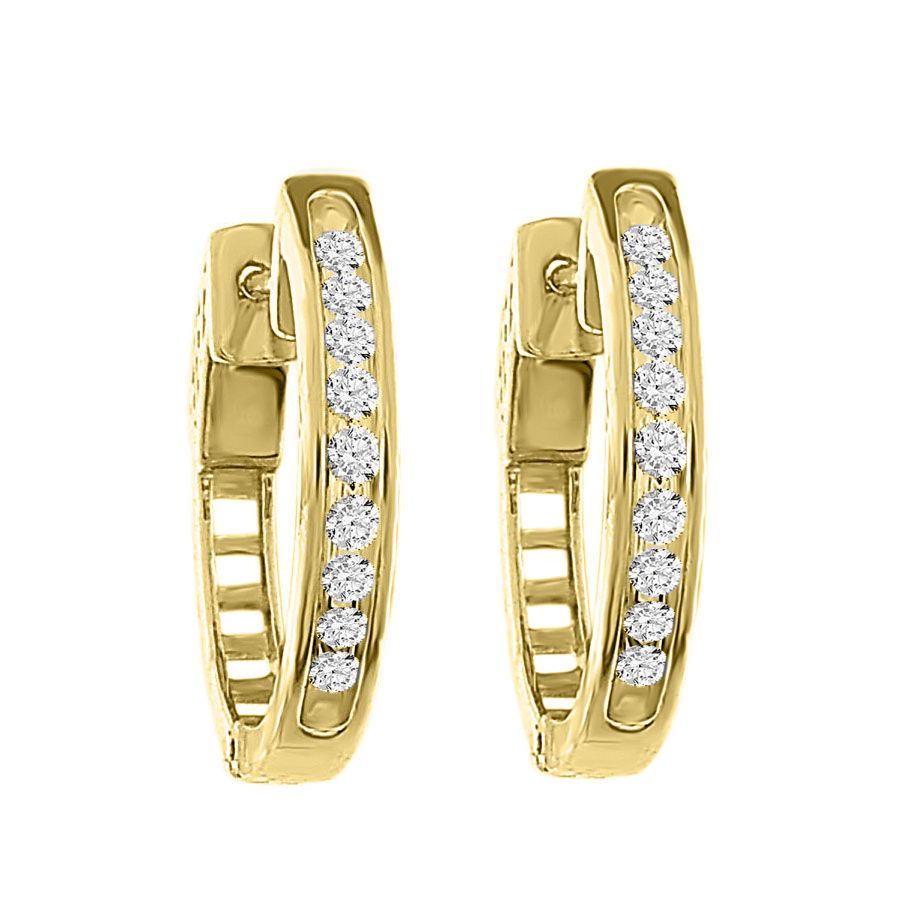 LADIES HOOP EARRINGS 2.00CT ROUND DIAMOND 14K YELLOW GOLD