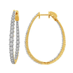 LADIES HOOP EARRINGS 3.00CT ROUND DIAMOND 14K YELLOW GOLD