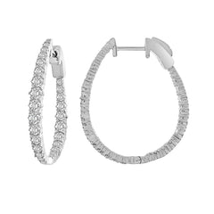 LADIES HOOP EARRINGS 2.00CT ROUND DIAMOND 14K WHITE GOLD