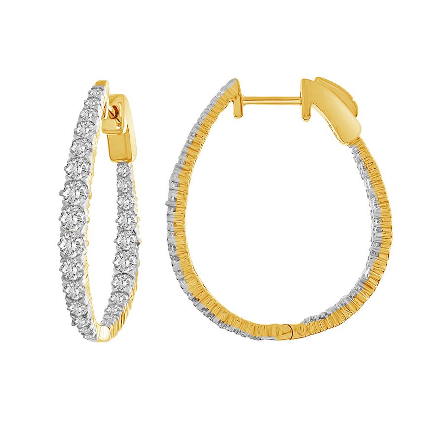 LADIES HOOP EARRINGS 2.00CT ROUND DIAMOND 14K YELLOW GOLD