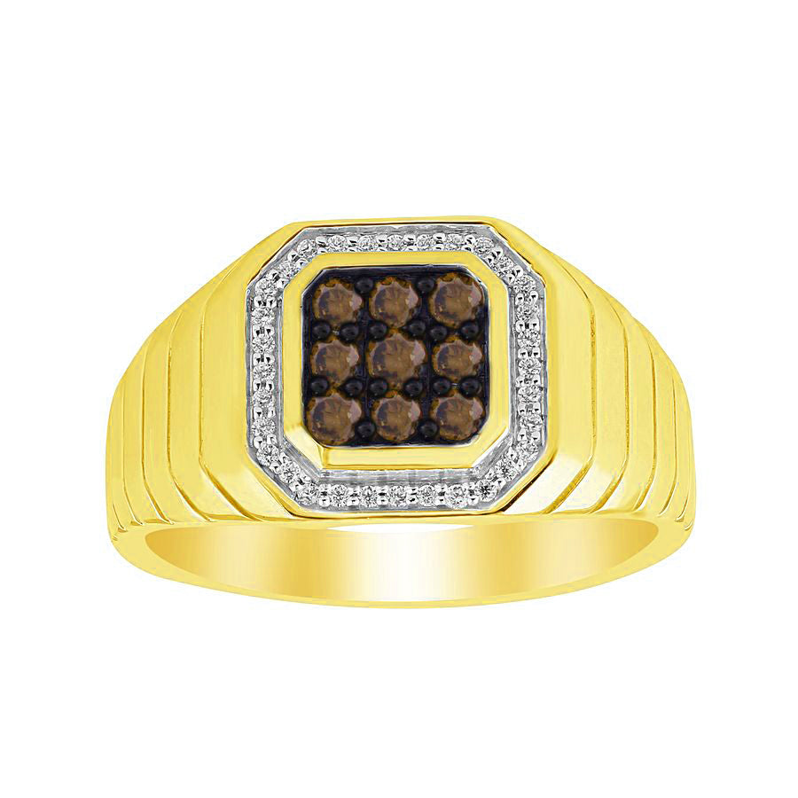 MEN'S RING 0.50CT ROUND DARK BROWN DIAMOND 10K YELLOW GOLD