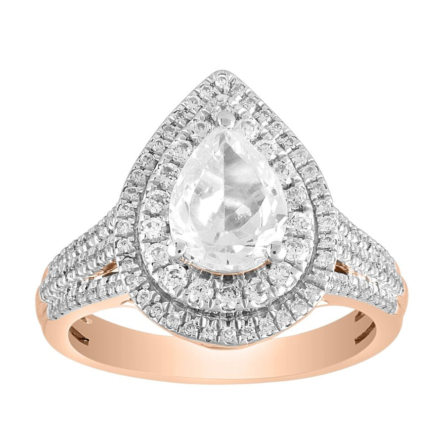 LADIES RING 1.25CT ROUND/PEAR DIAMOND 14K ROSE GOLD (CENTER STONE 0.70 CT PEAR DIAMOND)