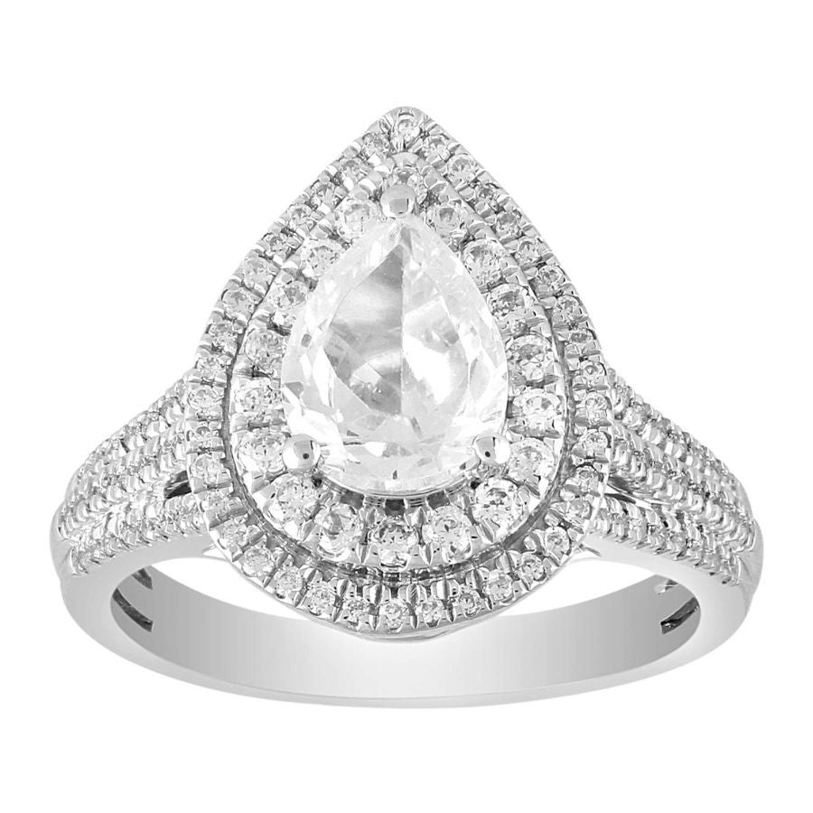 LADIES RING 1.20CT ROUND/PEAR DIAMOND 14K WHITE GOLD (CENTER STONE 0.70 CT PEAR DIAMOND)