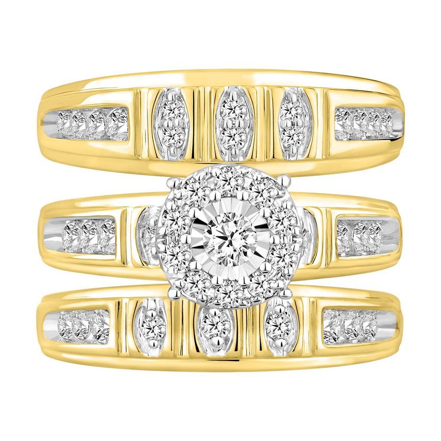 UNISEX TRIOS SET 1.00CT ROUND DIAMOND 10K YELLOW GOLD