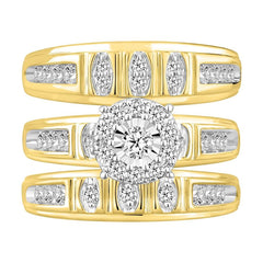 UNISEX TRIOS SET 1.00CT ROUND DIAMOND 10K YELLOW GOLD