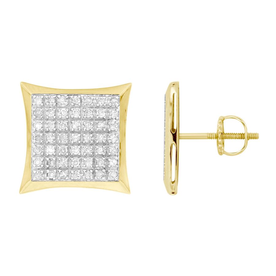 MEN'S KITE SHAPE YUVA EARRINGS 0.33CT ROUND DIAMOND 10K YELLOW GOLD