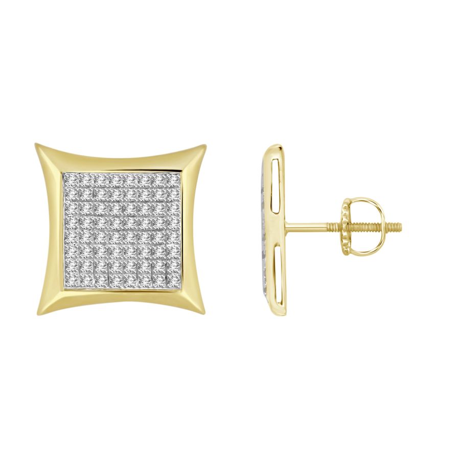 MEN'S KITE SHAPE YUVA EARRINGS 0.50CT ROUND DIAMOND 10K YELLOW GOLD