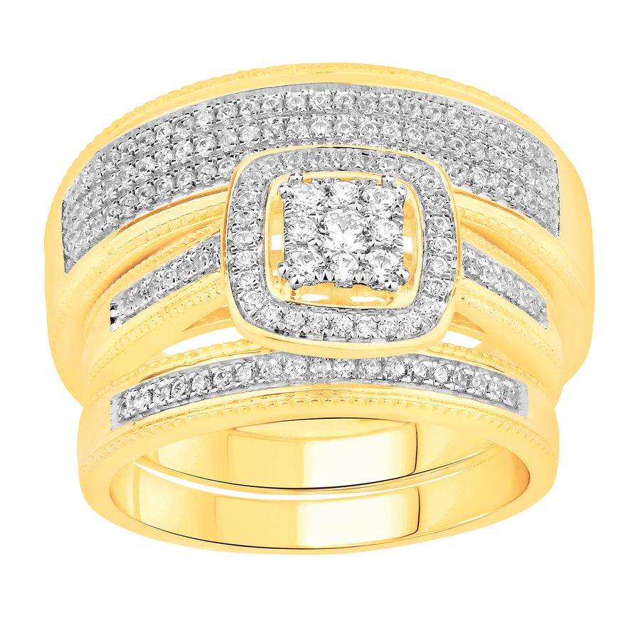 LADIES TRIOS SET 0.60CT ROUND DIAMOND 10K YELLOW GOLD