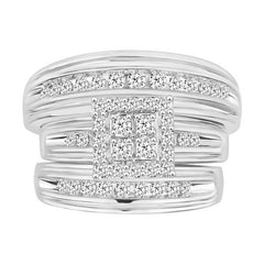 LADIES TRIOS SET 1.00CT ROUND DIAMOND 10K WHITE GOLD