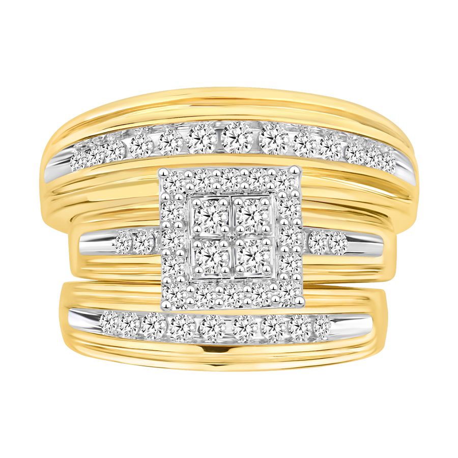 LADIES TRIOS SET 1.00CT ROUND DIAMOND 10K YELLOW GOLD