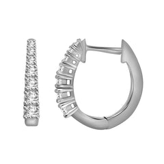 LADIES HOOP EARRINGS 0.50CT ROUND DIAMOND 10K WHITE GOLD