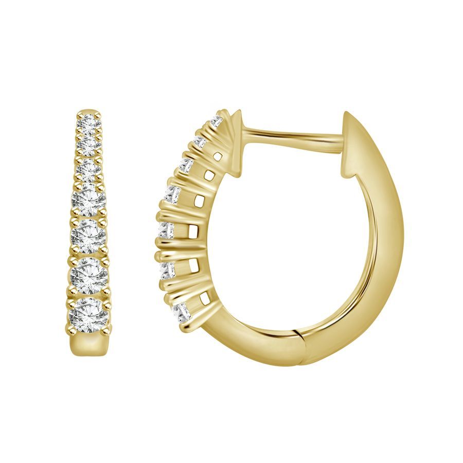 LADIES HOOP EARRINGS 0.50CT ROUND DIAMOND 10K YELLOW GOLD