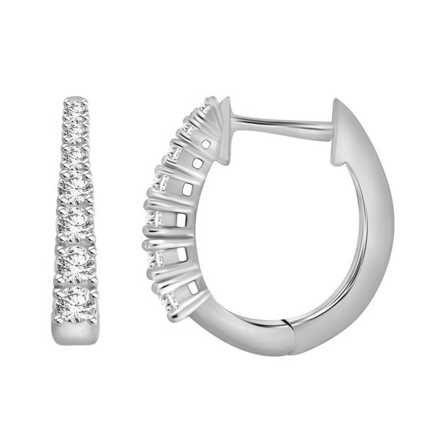 LADIES HOOP EARRINGS 1.00CT ROUND DIAMOND 10K WHITE GOLD