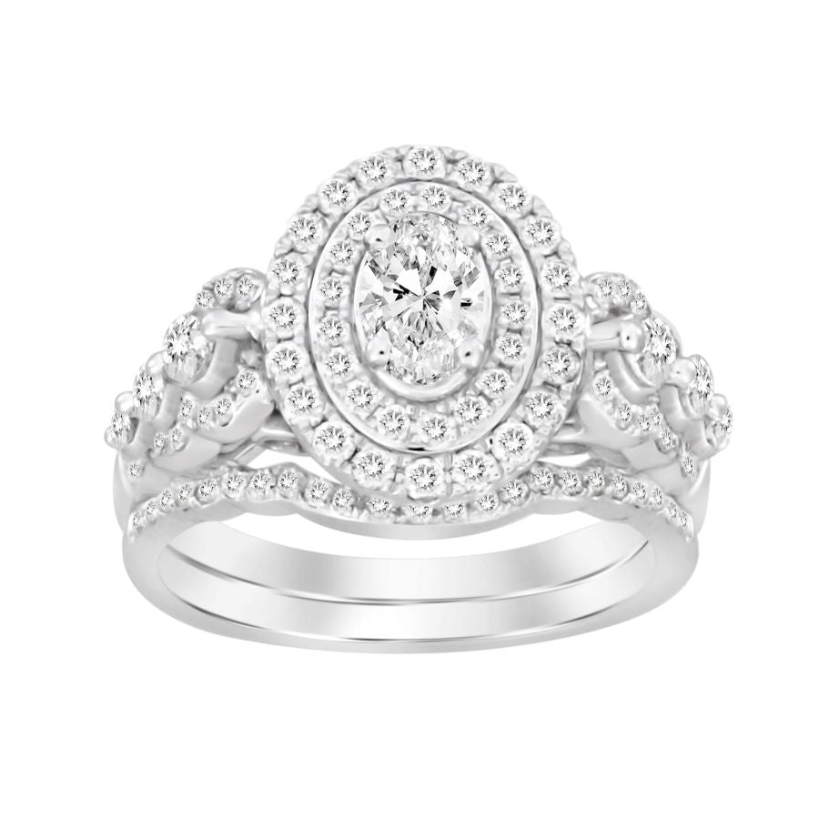 LADIES BRIDAL SET 1.50CT ROUND/OVAL  DIAMOND 14K WHITE GOLD