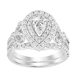 LADIES BRIDAL SET 1.50CT ROUND/PEAR DIAMOND 14K WHITE GOLD