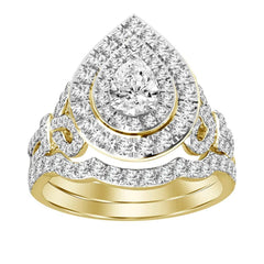 LADIES BRIDAL SET 1.50CT ROUND/PEAR DIAMOND 14K YELLOW GOLD