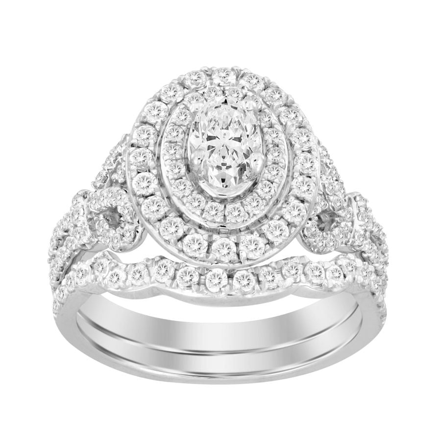 LADIES BRIDAL SET 1.50CT ROUND/OVAL  DIAMOND 14K WHITE GOLD (CENTER STONE 0.33CT OVAL DIAMOND)