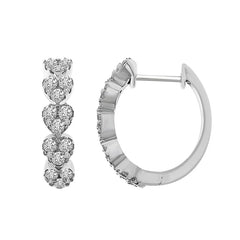 LADIES HOOP EARRINGS 1.00CT ROUND DIAMOND 10K WHITE GOLD