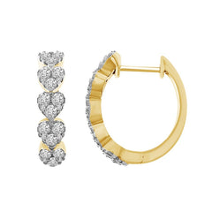 LADIES HOOP EARRINGS 1.00CT ROUND DIAMOND 10K YELLOW GOLD