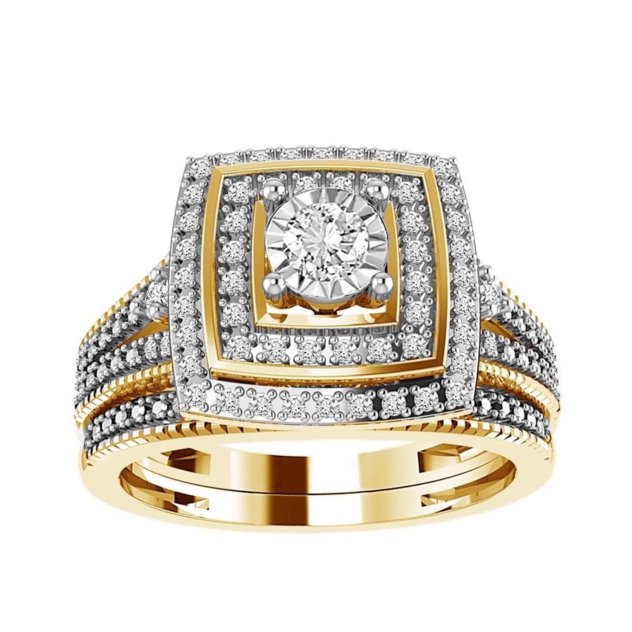 LADIES BRIDAL SET 0.33CT ROUND DIAMOND 14K YELLOW GOLD