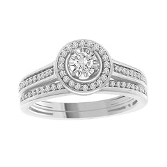 LADIES BRIDAL SET 0.25CT ROUND DIAMOND 14K WHITE GOLD (CENTER STONE 0.10CT ROUND DIAMOND)