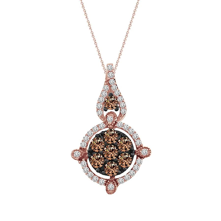 LADIES PENDANT 0.50CT WITH CHAIN DARK BROWN/ROUND DIAMOND 14K ROSE GOLD