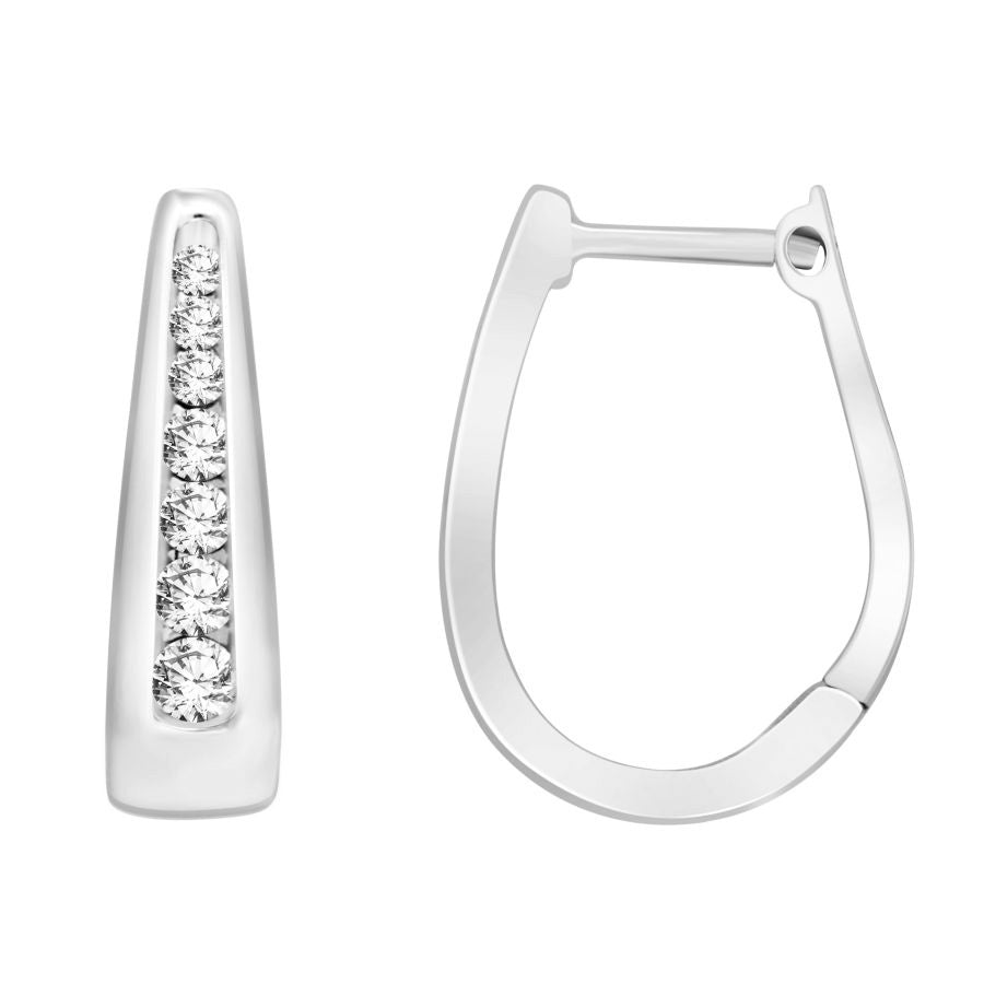 LADIES HOOP EARRINGS 0.50CT ROUND DIAMOND 10K WHITE GOLD