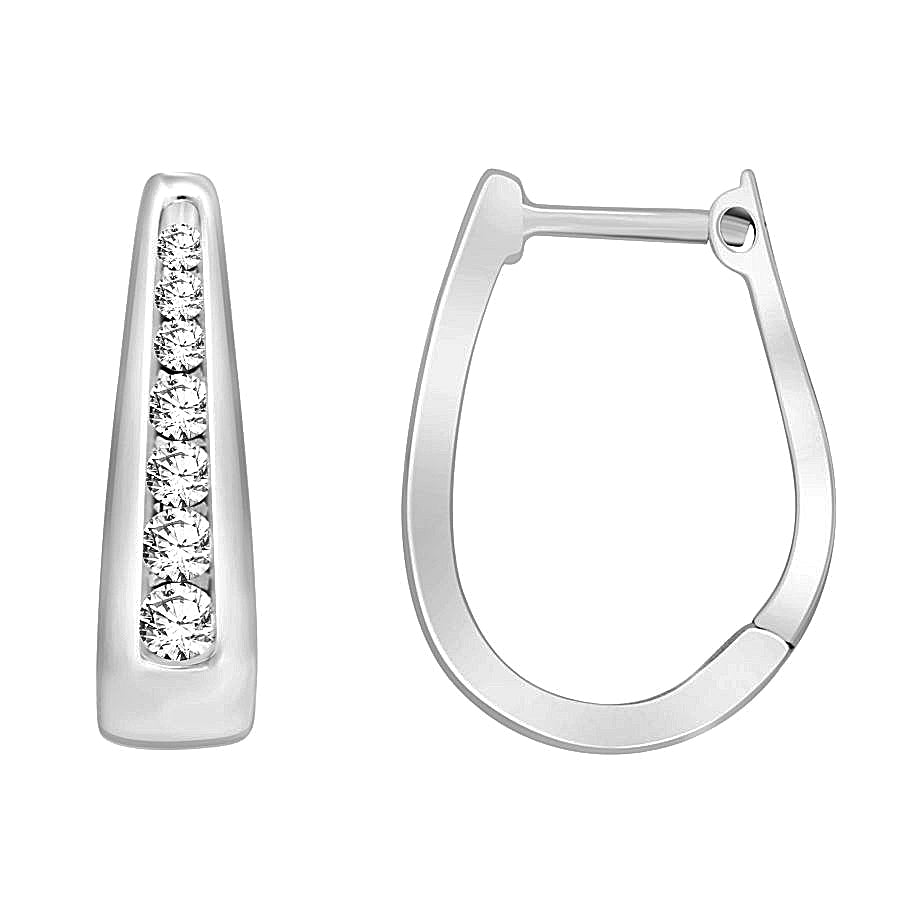 LADIES HOOP EARRINGS 0.50CT ROUND DIAMOND 10K WHITE GOLD