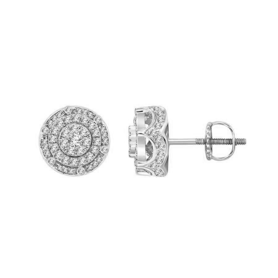 MEN'S STUD EARRINGS 1.00CT ROUND DIAMOND 14K WHITE GOLD