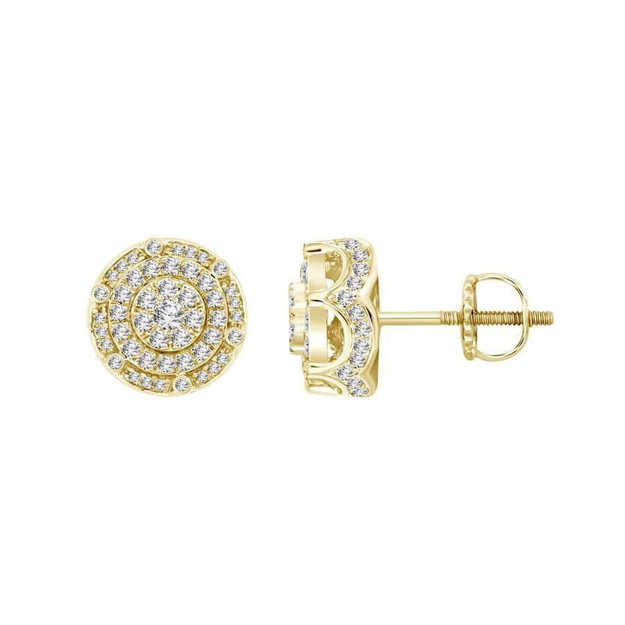 MEN'S STUD EARRINGS 1.00CT ROUND DIAMOND 14K YELLOW GOLD