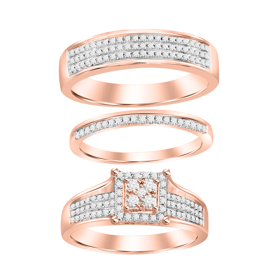 LADIES TRIOS SET 0.50CT ROUND DIAMOND 14K ROSE GOLD