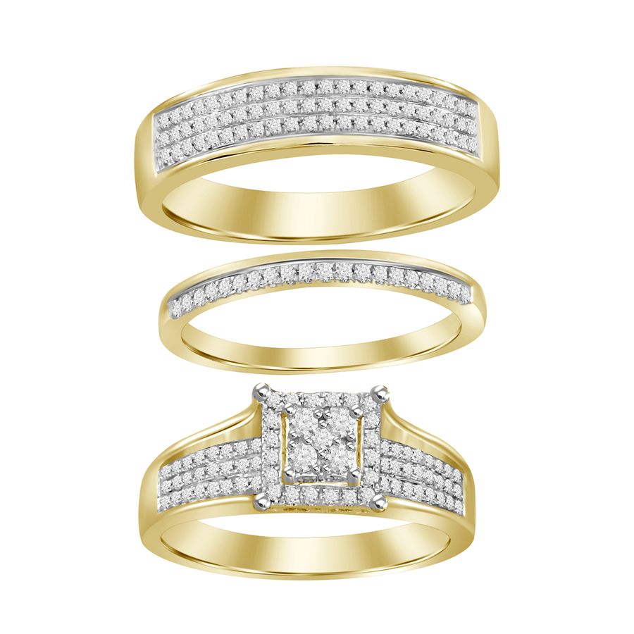 LADIES TRIOS SET 0.50CT ROUND DIAMOND 14K YELLOW GOLD