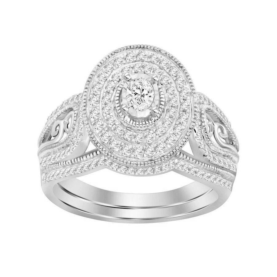 LADIES BRIDAL SET 0.50CT ROUND/OVAL  DIAMOND 10K WHITE GOLD