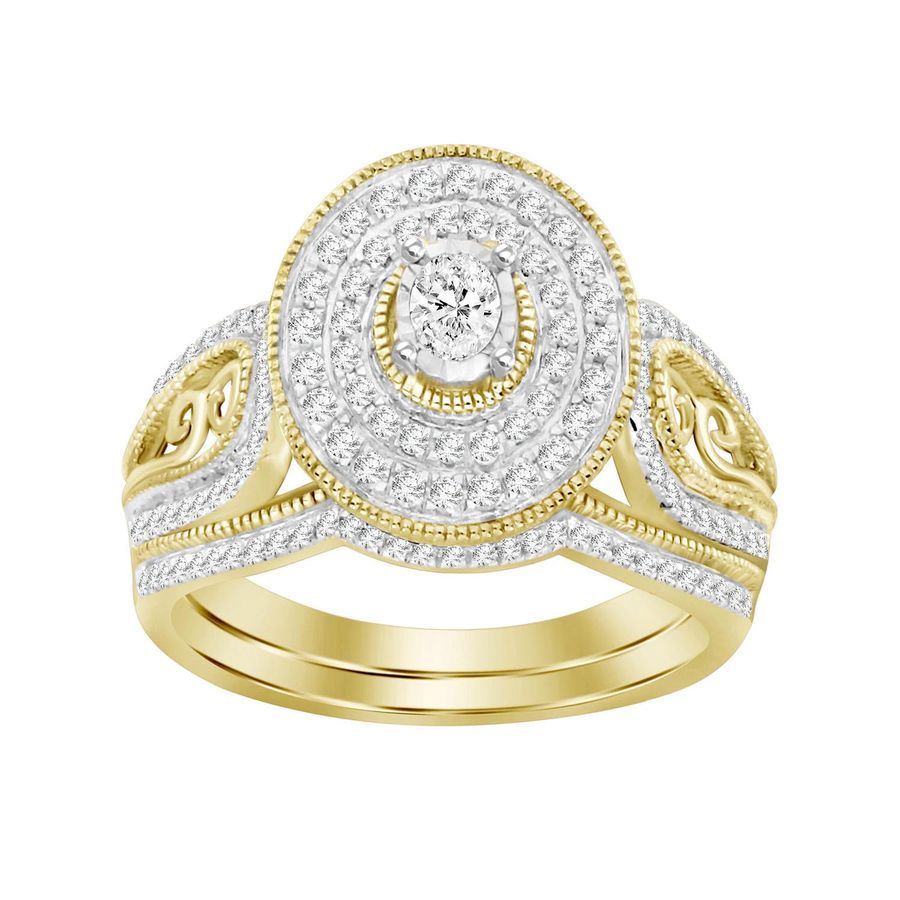 LADIES BRIDAL SET 0.50CT ROUND/OVAL  DIAMOND 10K YELLOW GOLD